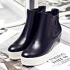 Genuine Leather Hidden Wedge Short Boots