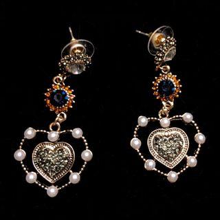 Faux Pearl Rhinestone Heart Dangle Earring 980a - White - One Size