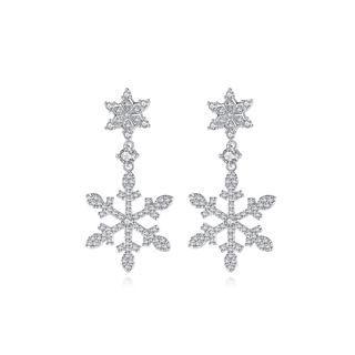Fashion And Elegant Snowflake Earrings With Cubic Zirconia Silver - One Size