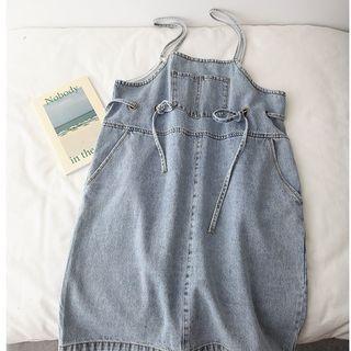 Washed Denim Dungaree Shorts Blue - One Size