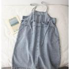 Washed Denim Dungaree Shorts Blue - One Size