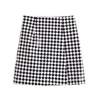 High Waist Checkerboard Mini Pencil Skirt