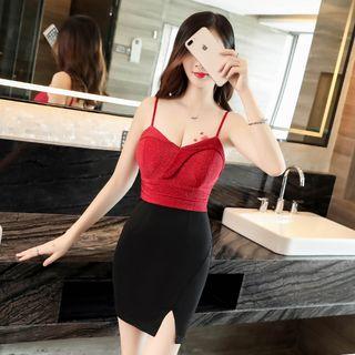 Spaghetti-strap Panel Mini Bodycon Dress