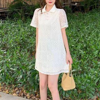 Short-sleeve Collar Lace Tunic Dress