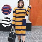 Striped Mock-neck Midi Sweater Dress