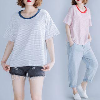 Striped Round-neck Short-sleeve T Shirt