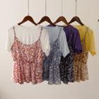Mock Two-piece Floral Print Short-sleeve T-shirt
