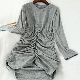 Long-sleeve Crinkled Mini Sheath T-shirt Dress