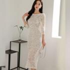 Elbow-sleeve Lace Slim-fit Dress