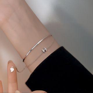 Rhinestone Layered Bracelet Sl3511 - Silver - One Size