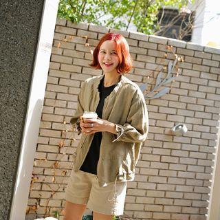 Pocket-detail Zip-up Linen Jacket