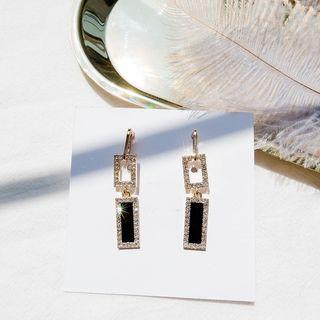 Rhinestone Rectangle Dangle Earring 1 Pair - S925 Silver - Black - One Size