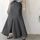 Slit-hem Maxi Skirt Charcoal Gray - One Size