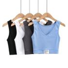 V-neck Lettering Embroidered Plain Cropped Tank Top