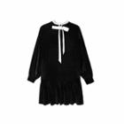 Long-sleeve Tie-back Velvet Dress