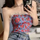 Floral Print Tube Top Red & Blue - One Size