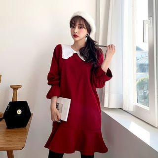 Lace-trim Contrast-collar Dress