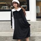 Long-sleeve Velvet A-line Midi Dress As Shown In Figure - One Size
