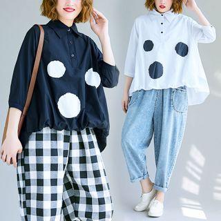 Dotted Half-button 3/4-sleeve Shirt