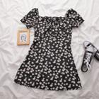 Flower Print Short-sleeve Mini A-line Dress Dress - One Size
