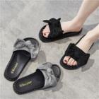 Platform Glitter Bow Slide Sandals