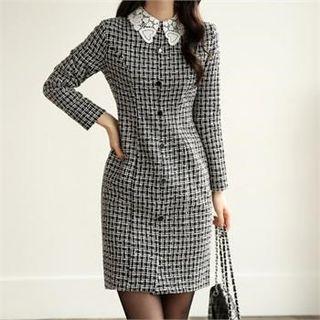 Tall Size Lace-collar Tweed Dress
