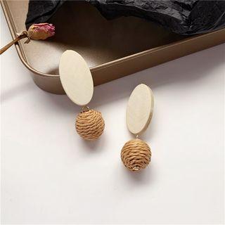 Wooden Oval Bobble Dangle Earring 1 Pair - Earrings - Off-white & Brown - One Size
