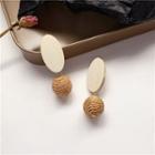 Wooden Oval Bobble Dangle Earring 1 Pair - Earrings - Off-white & Brown - One Size