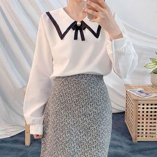 Brooch-detail Contrast-trim Top
