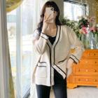 Dual-pocket Contrast-trim Cardigan