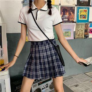 Contrast Trim Short-sleeve Cropped Polo Shirt