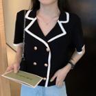 Short-sleeve Double-breasted Knit Top