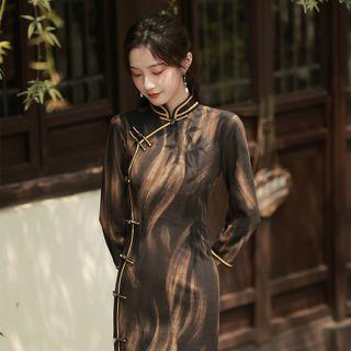 Print 3/4 Sleeve Qipao Dress