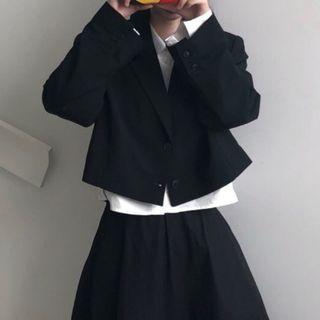 Plain Shirt / Cropped Single-button Blazer / Midi A-line Skirt