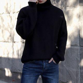 Turtle-neck Loose-fit Rib-knit Sweater