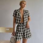 High-waist Checker Chiffon Shorts