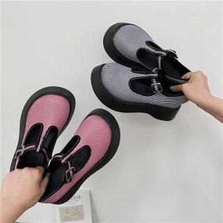 Plaid Platform Block Heel Mary Jane Shoes