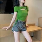Short-sleeve Cut Out Drawstring Crop T-shirt