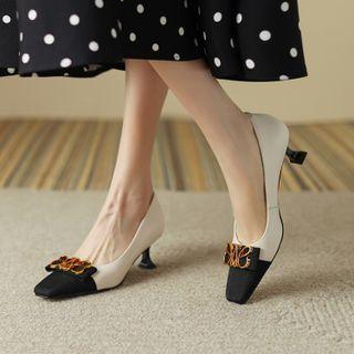Flared Heel Metal-accent Pumps
