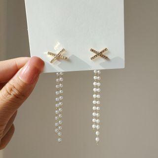 Faux Pearl Fringed Earring 1 Pair - 925 Sterling Silver - As Shown In Figure - One Size