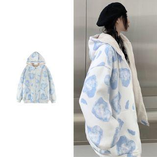 Long Sleeve Cloud Print Lambswool Hooded Jacket