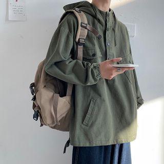 Plain Half-button Hooded Jacket