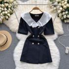 Short-sleeve Lapel Color Block Double-breasted Dress