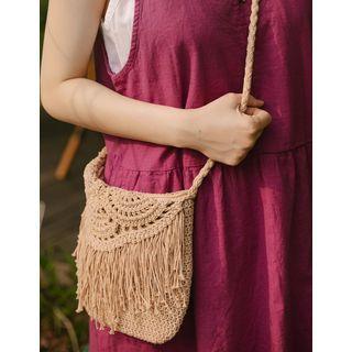 Fringed Crochet Crossbody Bag