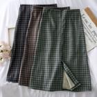 Checker Woolen Midi Skirt