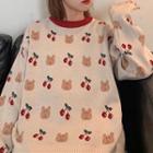 Cherry Print Sweater Almond - One Size