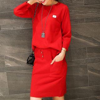 Set: Plain Sweater + Knit Skirt
