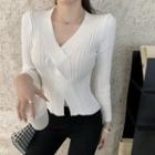 Long-sleeve Twist Front Knit Top