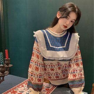 Frill Trim Jacquard Sweater