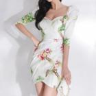 Short-sleeve Floral Asymmetrical Dress